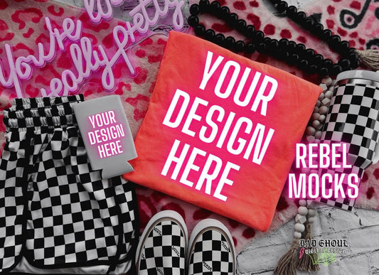 CC Neon Red Orange Trendy Vibez Flat Lay Mock up