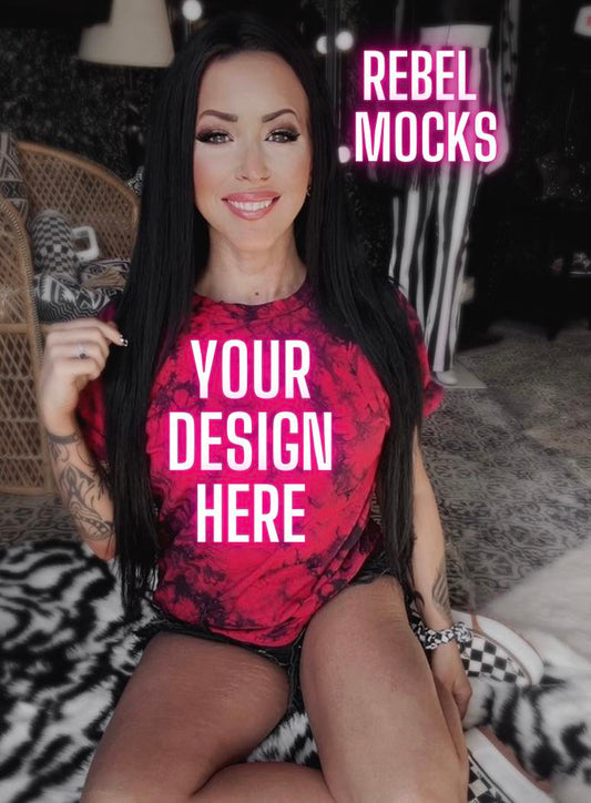 Red and Black tie Dye Model Alternative Edgy Mock Up