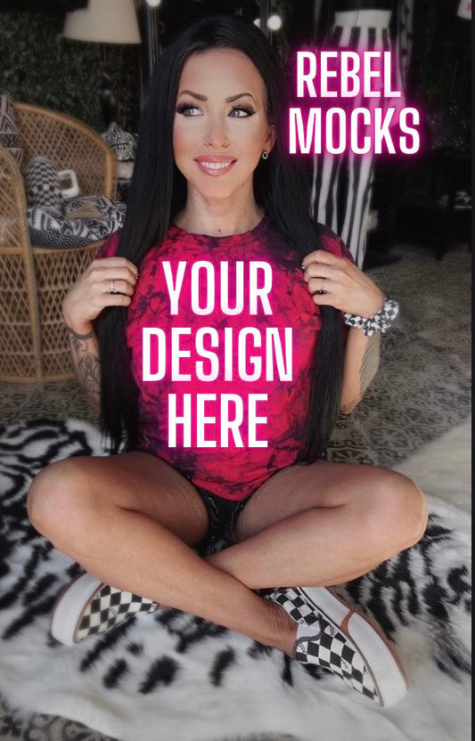 Bundle 2 Mocks Red and Black tie Dye Model Alternative Edgy Mock Up
