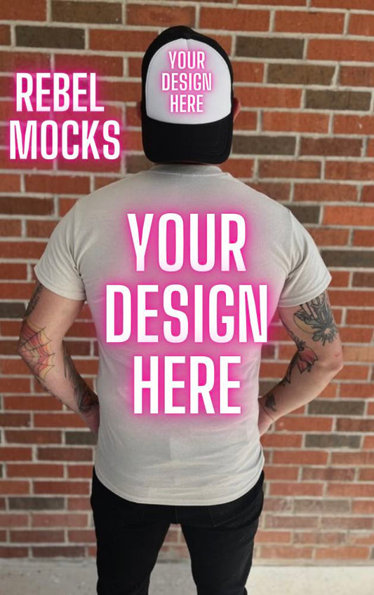Mens Sand BACK Tee Mock Up IRL Alternative Edgy tattoo