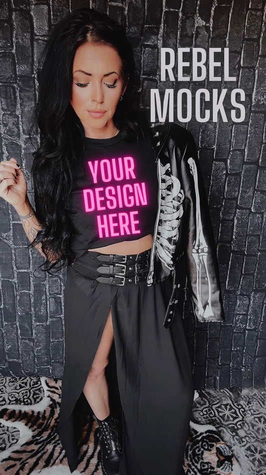 MOODY  MODEL MOCK DARK EDGY Black Tee Mock Up
