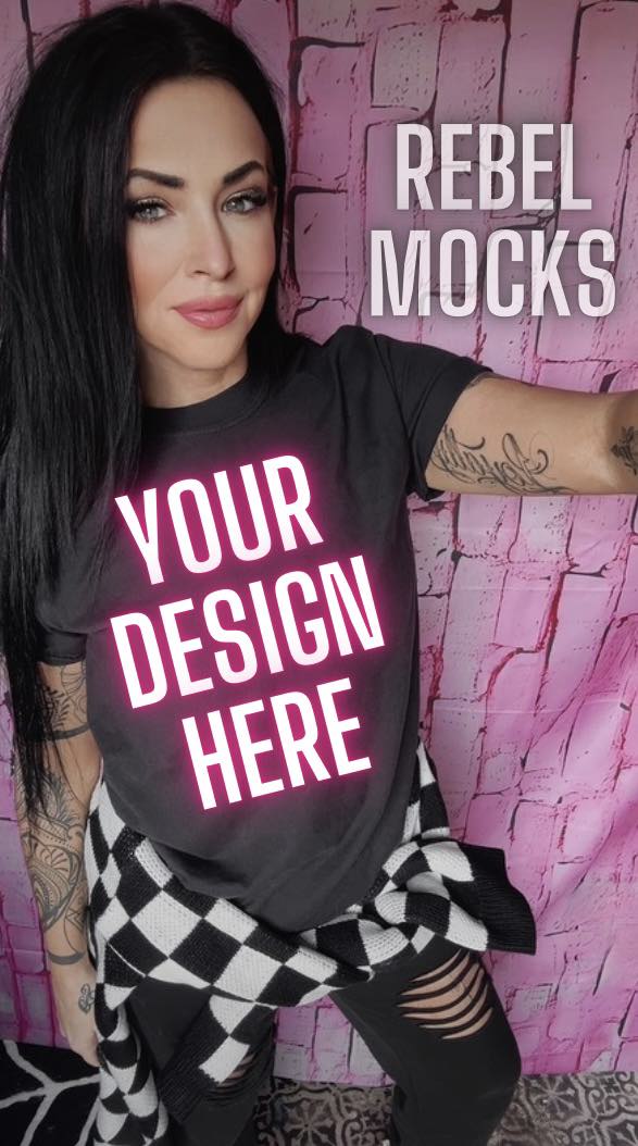 Selfie Black tee Edgy Trendy Mock Up Checkered