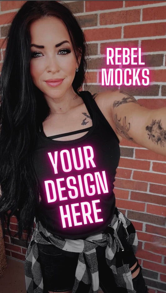 Rebel IRL MODEL MOCK EDGY AF Mock Up Black Tank Selfie