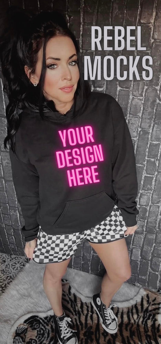 BUNDLE 3 Mocks Black Hoodie Checkered EDGY Mock Up MODEL IRL