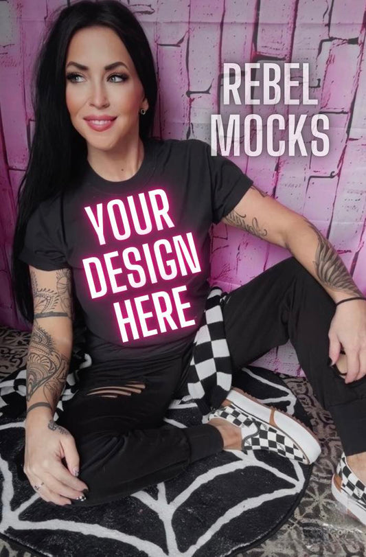 Black tee Edgy Trendy IRL Model Mock Up Checkered