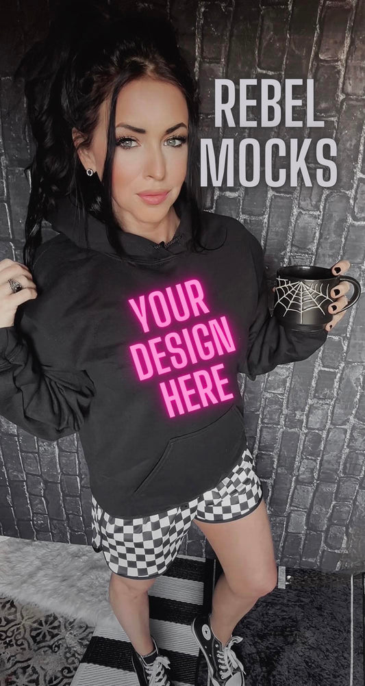 BUNDLE 3 Mocks Black Hoodie Checkered EDGY Mock Up MODEL IRL