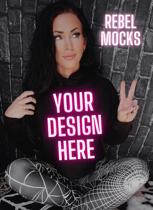 IRL Black Crop Hoodie Mock Up Spiderwebs