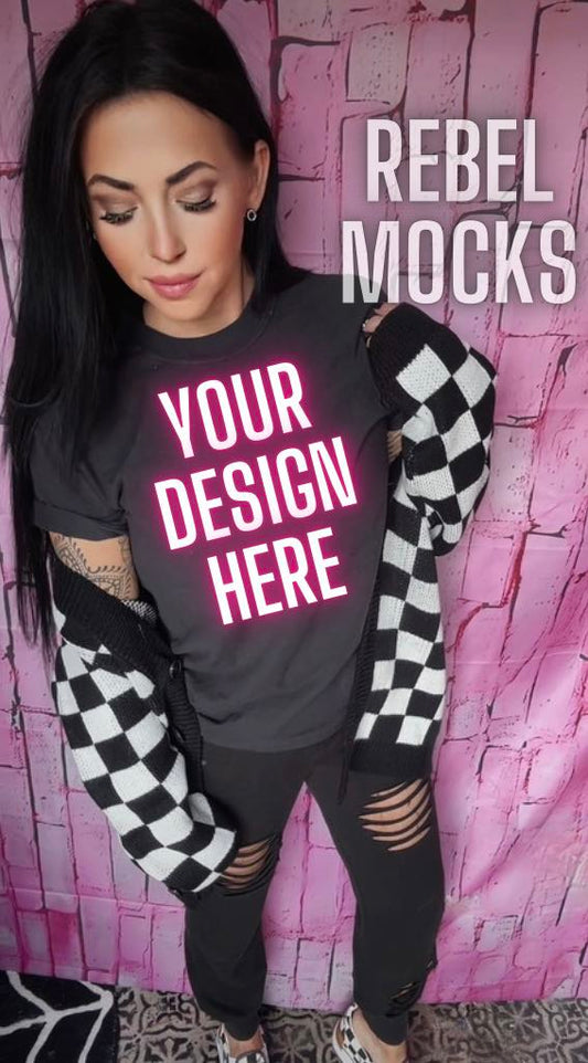 Bundle 3 MOCKS Black tee Edgy Trendy IRL Model Mock Up Checkered Sweater