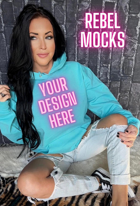 Bundle 3 Mocks Scuba Blue Hoodie Edgy Trendy Model Mock up