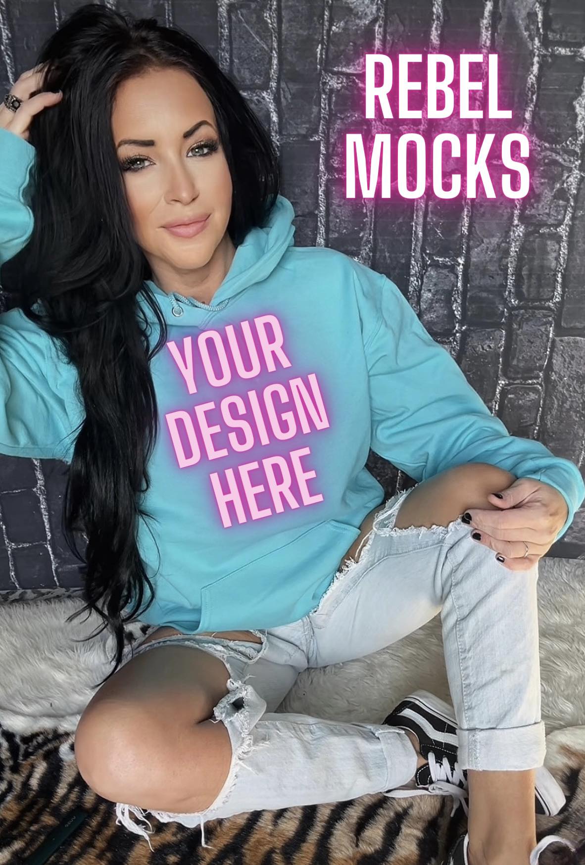 Bundle 2 Mocks Scuba Blue Hoodie Edgy Trendy Flat Lay and Model Mock up