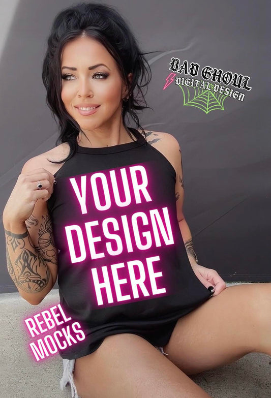 Black Tri Rocker Tank IRL Model Mock Up TRENDING