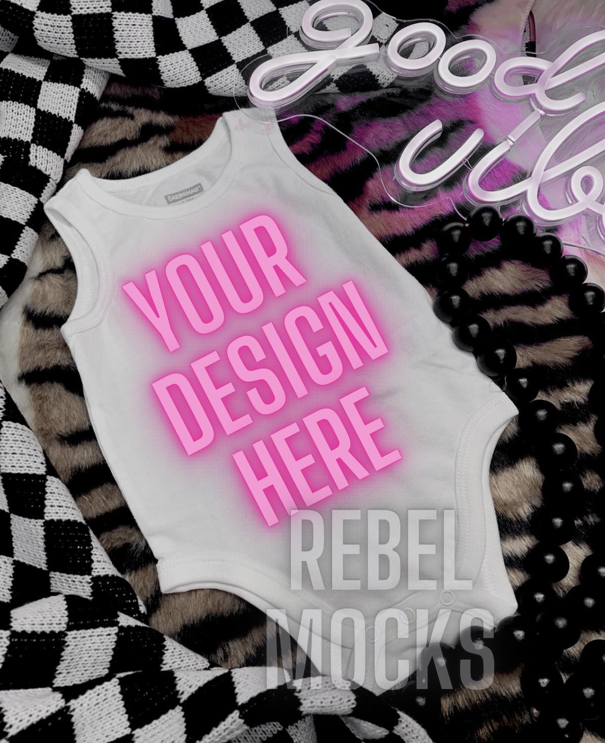 Baby white Onesie Tee Alternative Edgy Trendy Mock Up Flat Lay