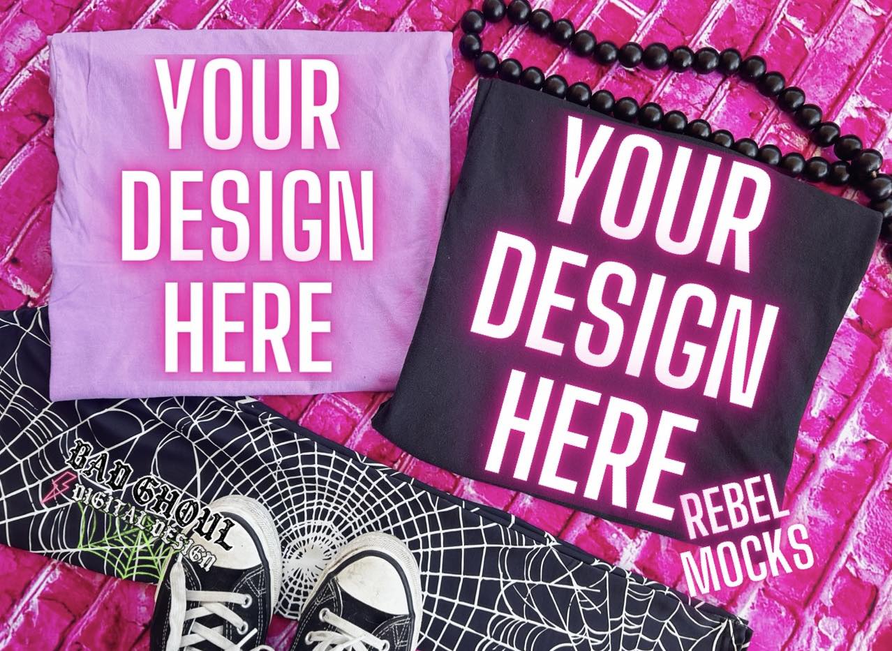 Comfort Colors Neon Violet and Black Tee Flat Lay Mock Up Trendz