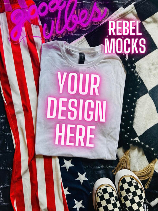 White Flat Lay Tee Patriotic Mock Up