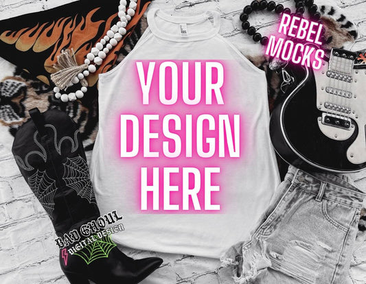 White Tri Rocker Tank Flat Lay Mock Up TRENDING