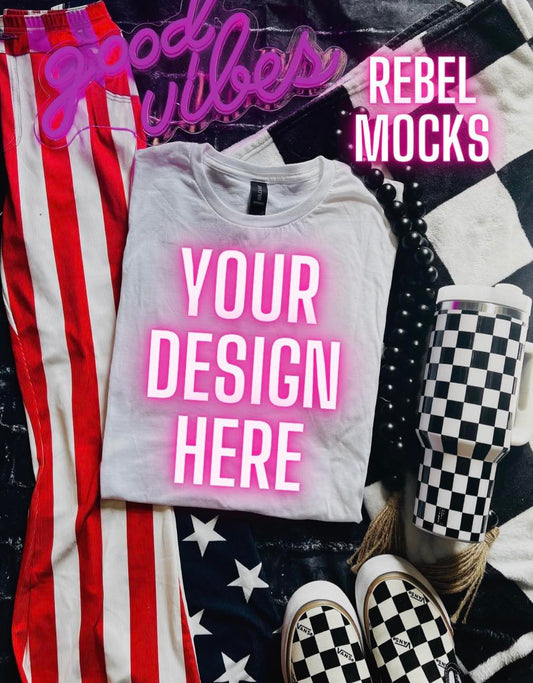 White Flat Lay Tee Patriotic Mock Up