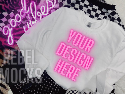 White Crewneck Sweatshirt Flat Lay Mock Up Sublimation Friendly