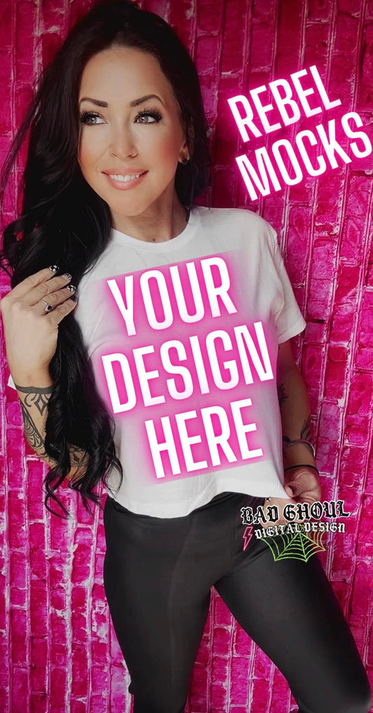 White Crop Top Tee IRL Model Mock Up Trendz