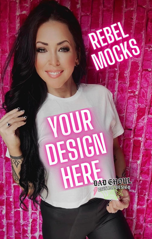 White Crop Top Tee IRL Model Mock Up Trendz