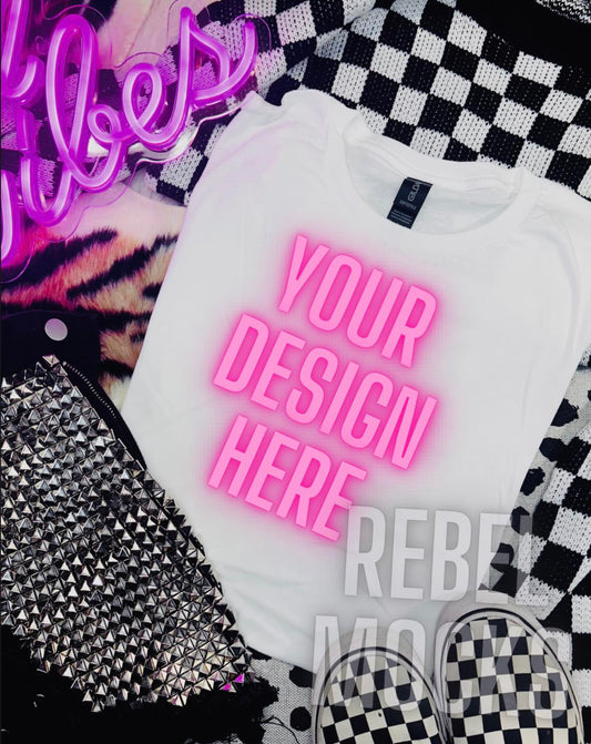 Edgy White Tee Neon Sign Mock Up