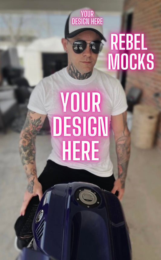Mens White Tee Mock Up IRL Alternative Edgy tattoo